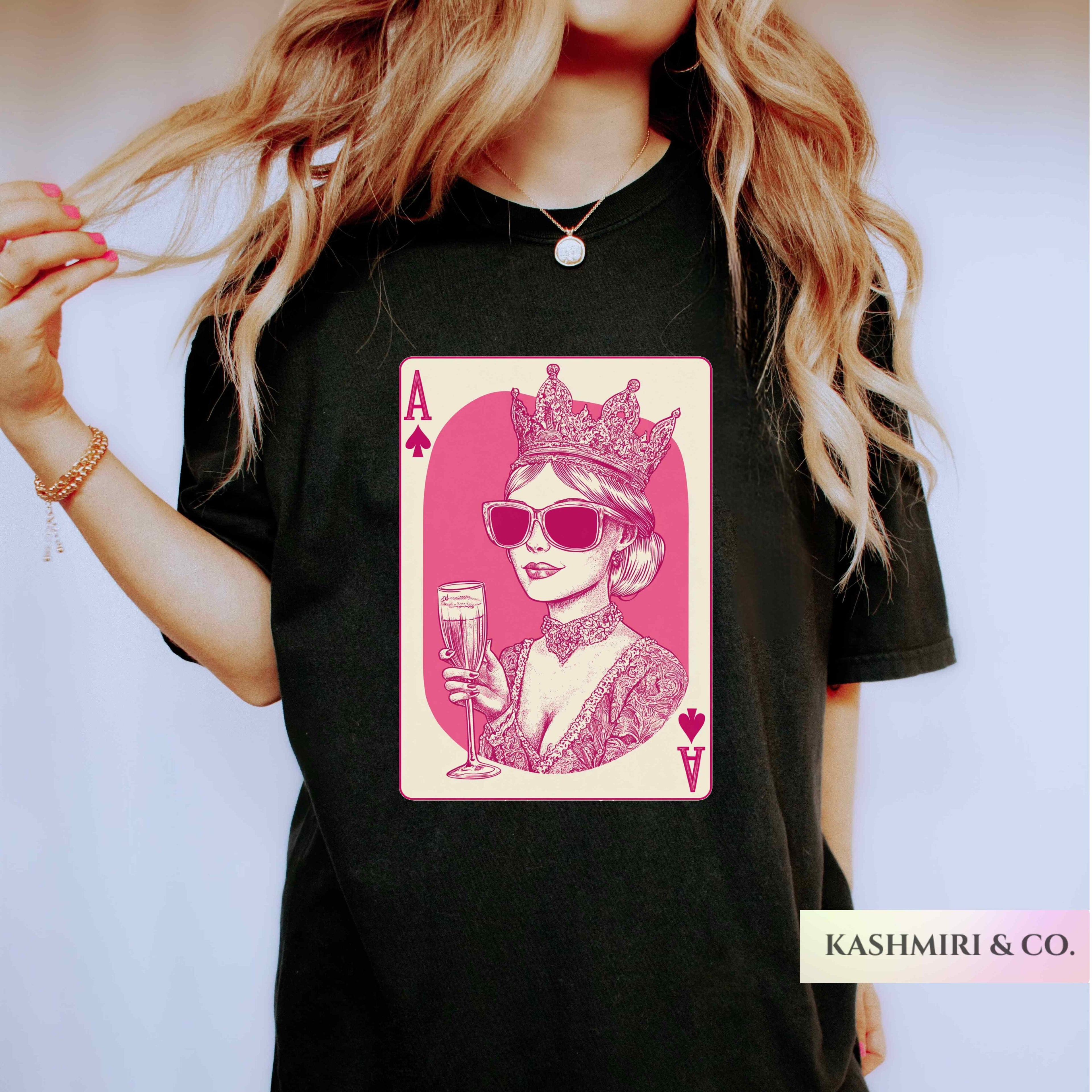 Queen of Hearts Champagne Shirt Mothers Day Gift, Valentine Gift, Retro Queen Women's Best Friend Tee Be My Valentine Feminist TShirt