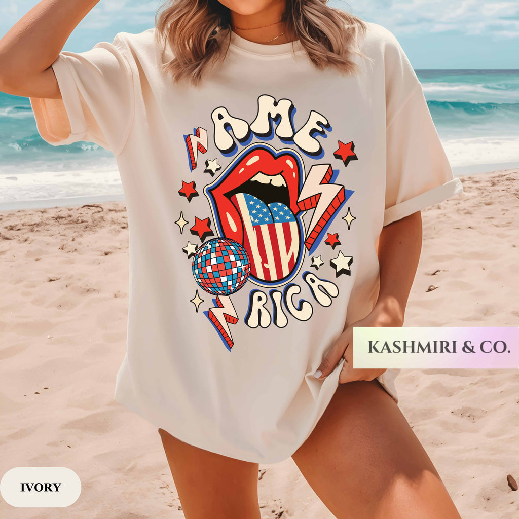USA Flag Leopard Tongue T-Shirt - 4th of July Patriotic Tee Cowgirl Trendy Y2K