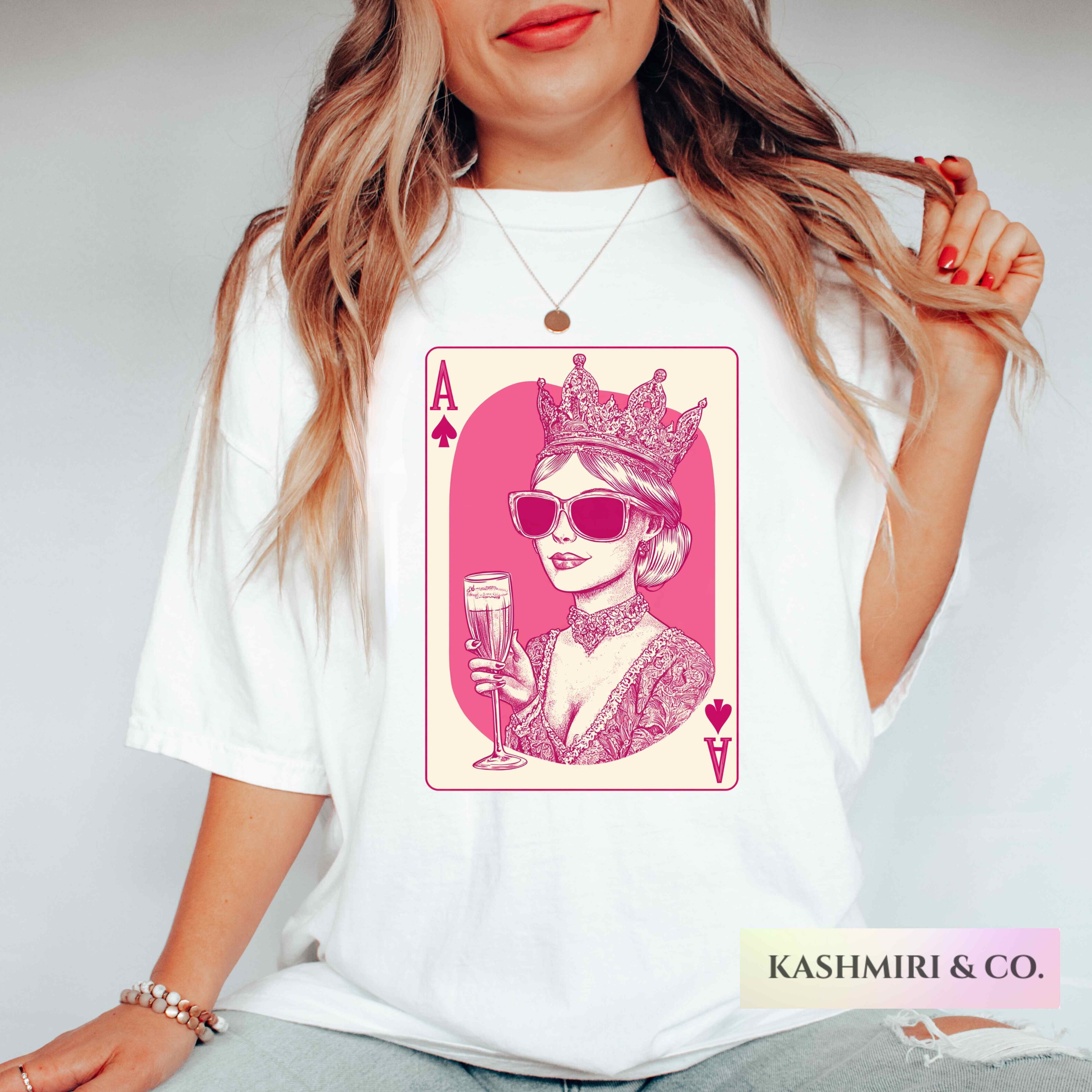 Queen of Hearts Champagne Shirt Mothers Day Gift, Valentine Gift, Retro Queen Women's Best Friend Tee Be My Valentine Feminist TShirt