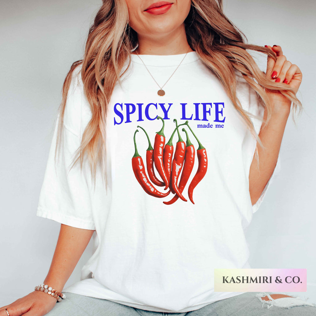 Comfort Colors Retro Spicy Life Made Me Shirt, Funny Chili Pepper Red Hot Tee Sarcastic Womens Y2K Trendy Sassy Gift for Mother's Day