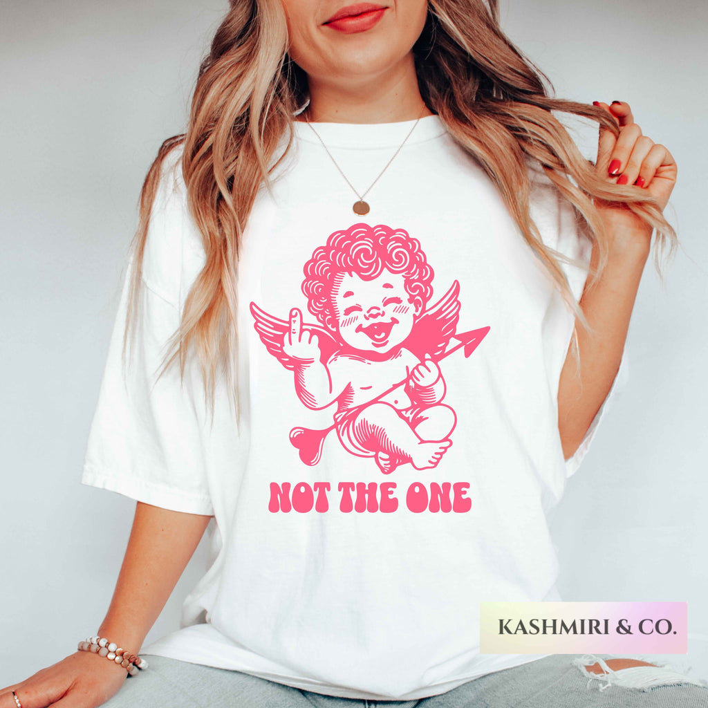 Not The One Cupid Anti Valentine Shirt, Sarcastic Funny Angel Cupid Sarcastic Valentine Tee Galentines Shirt Comfort Colors Middle Finger
