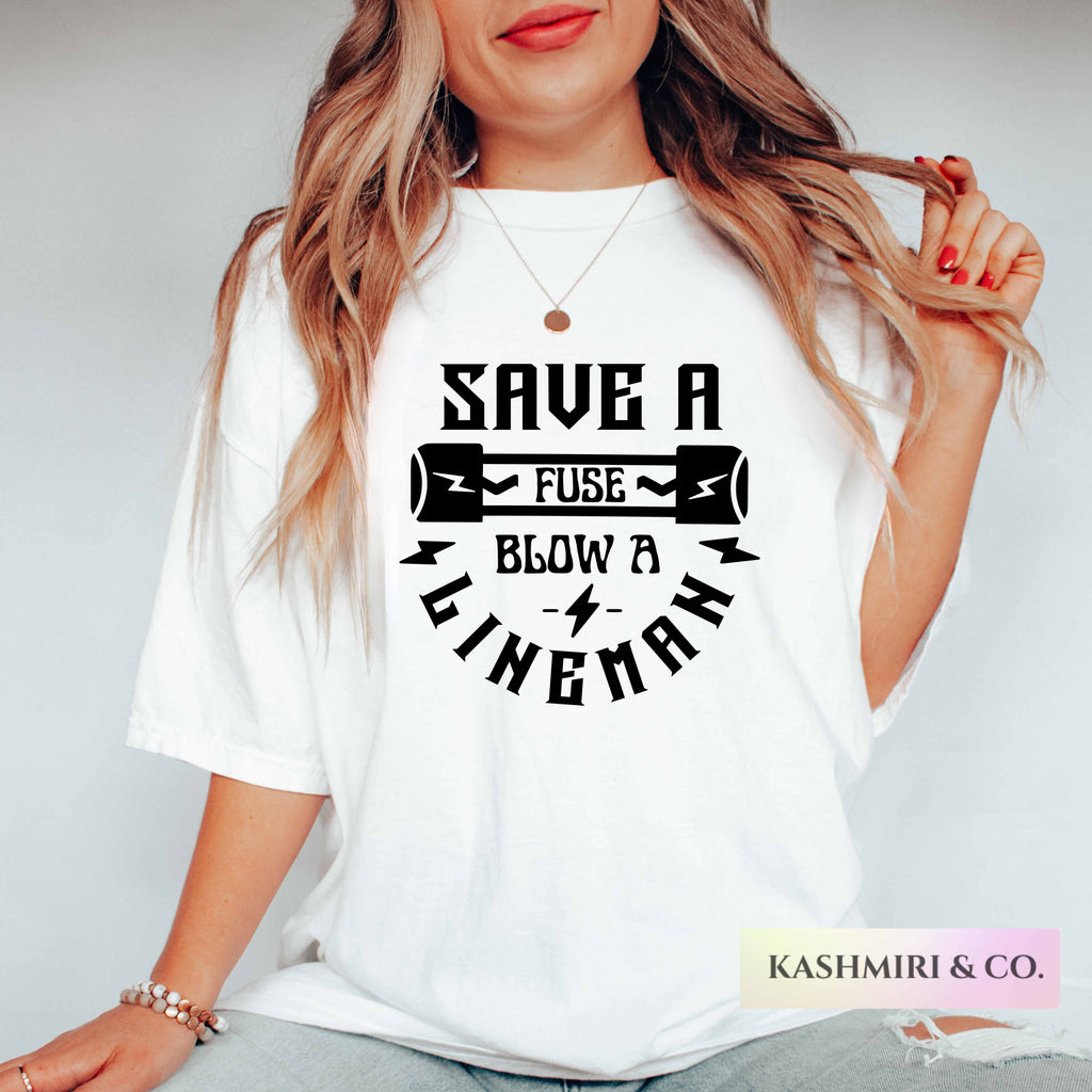 Funny Line Wife Shirt, Blow a Lineman, Line Wife Gift, Lineman Supporter Love my Lineman, Blue Collar Line Life Comfort Colors, Graphic Tee