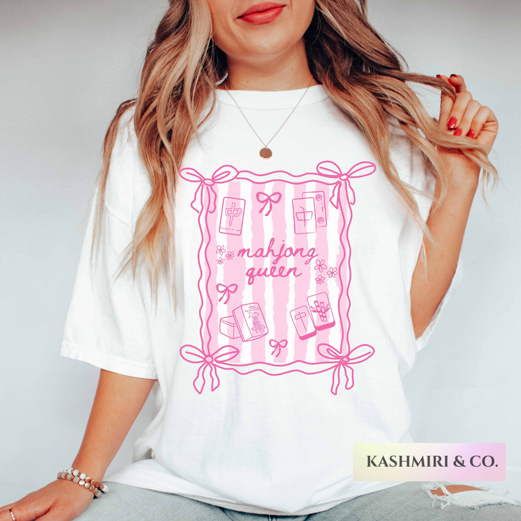 Comfort Colors Mahjong Queen Doodles Shirt, Matching Girls Game Night Tee, Funny Mahjong All Day Every Day T-Shirt, Trendy Mahj Lover Gift
