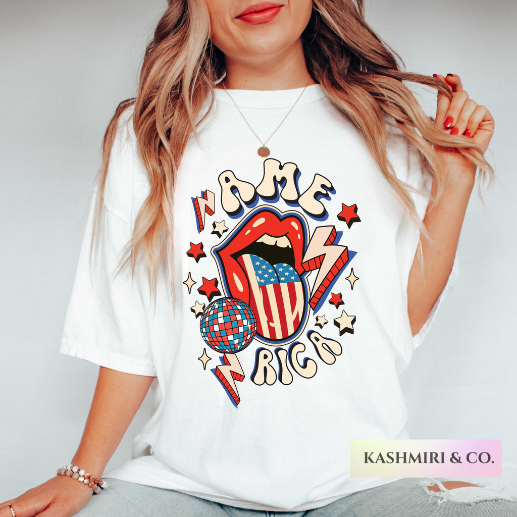 USA Flag Leopard Tongue T-Shirt - 4th of July Patriotic Tee Cowgirl Trendy Y2K
