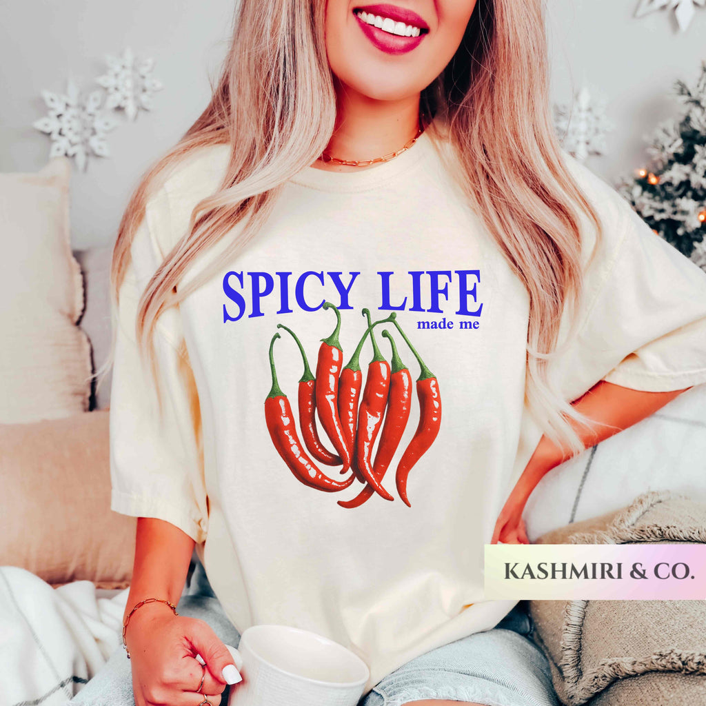 Comfort Colors Retro Spicy Life Made Me Shirt, Funny Chili Pepper Red Hot Tee Sarcastic Womens Y2K Trendy Sassy Gift for Mother's Day
