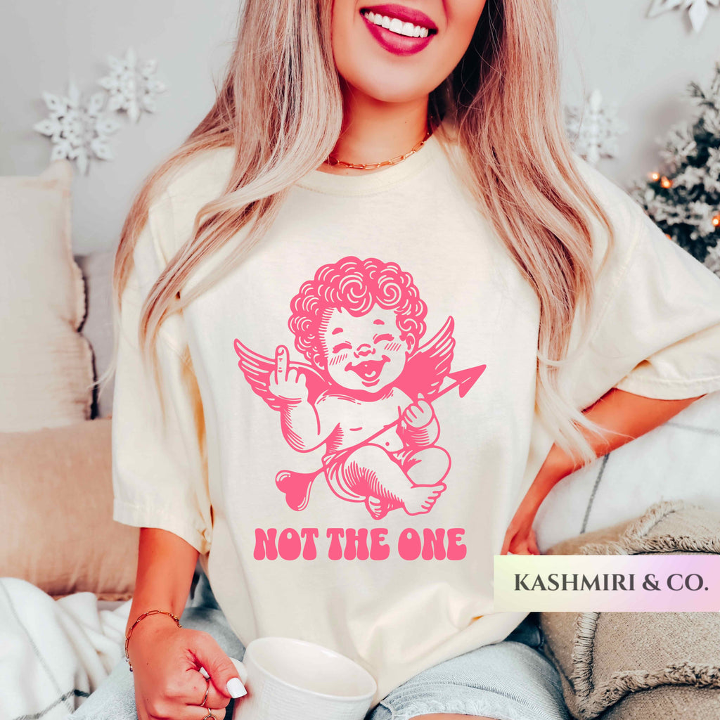 Not The One Cupid Anti Valentine Shirt, Sarcastic Funny Angel Cupid Sarcastic Valentine Tee Galentines Shirt Comfort Colors Middle Finger
