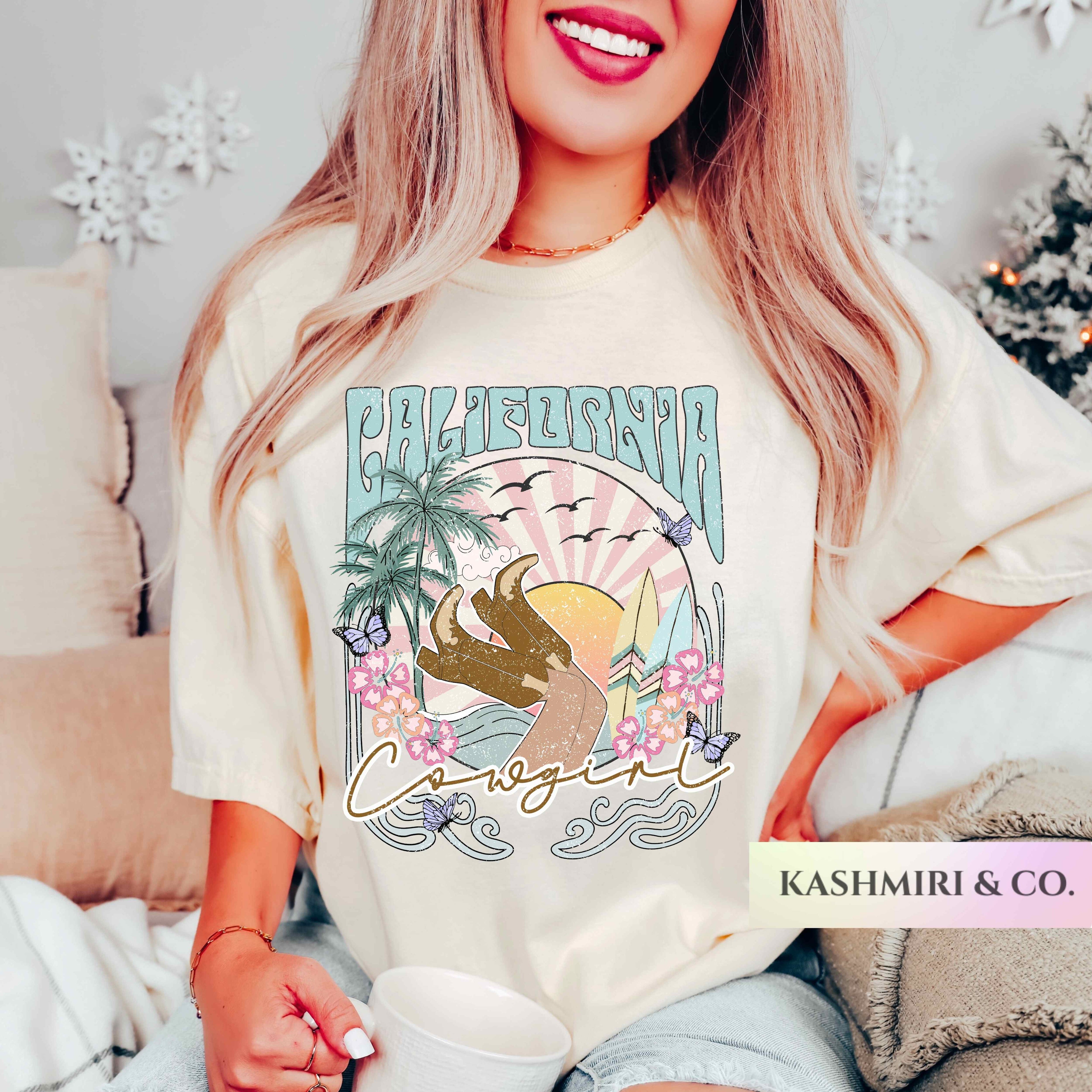 Coastal Cowgirl Shirts California Beach TShirts Western Country Comfort Colors Boho Retro Cowgirl Gift Summer Sunset Western Tee Rodeo Tee