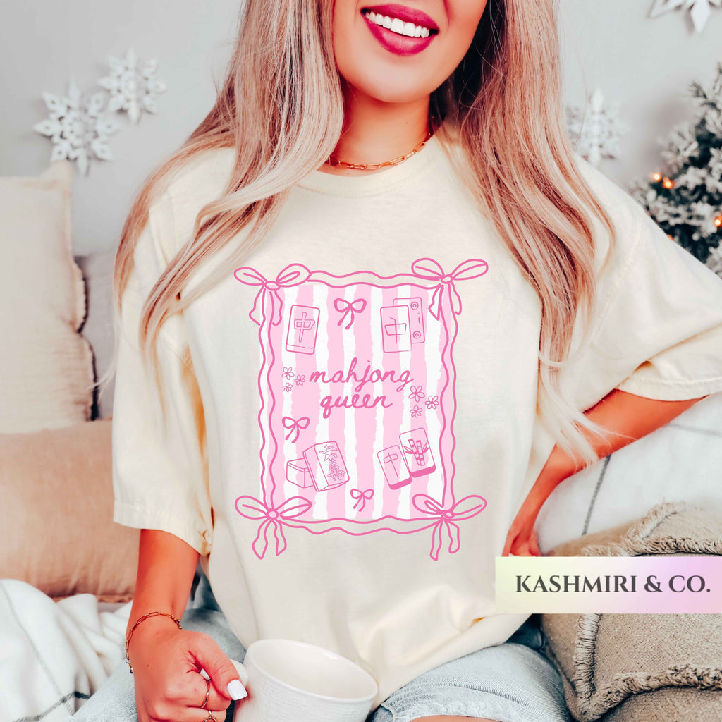 Comfort Colors Mahjong Queen Doodles Shirt, Matching Girls Game Night Tee, Funny Mahjong All Day Every Day T-Shirt, Trendy Mahj Lover Gift