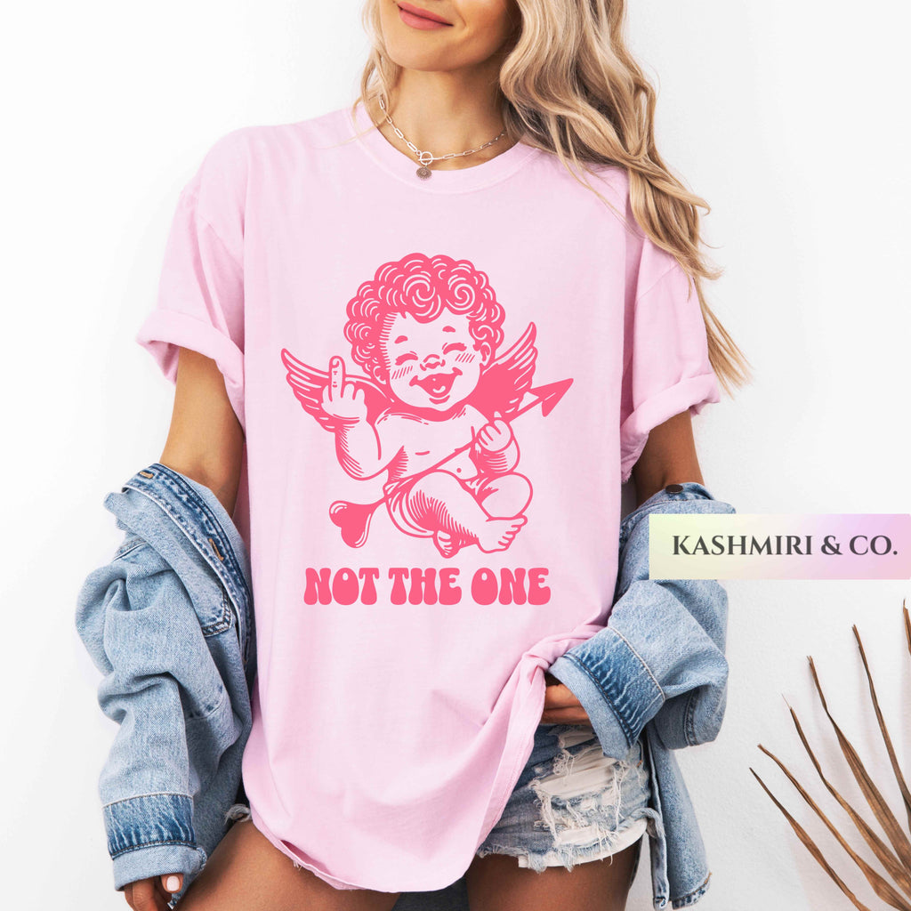 Not The One Cupid Anti Valentine Shirt, Sarcastic Funny Angel Cupid Sarcastic Valentine Tee Galentines Shirt Comfort Colors Middle Finger