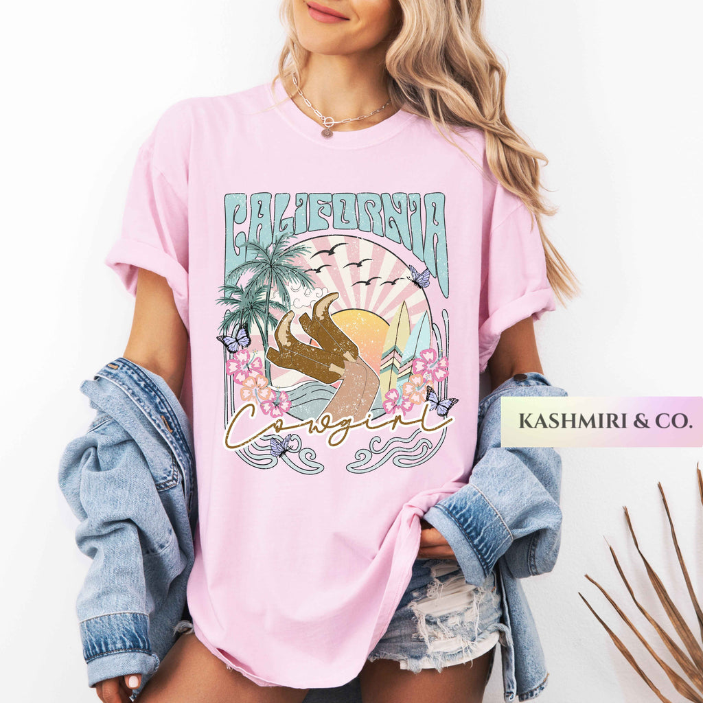 Coastal Cowgirl Shirts California Beach TShirts Western Country Comfort Colors Boho Retro Cowgirl Gift Summer Sunset Western Tee Rodeo Tee