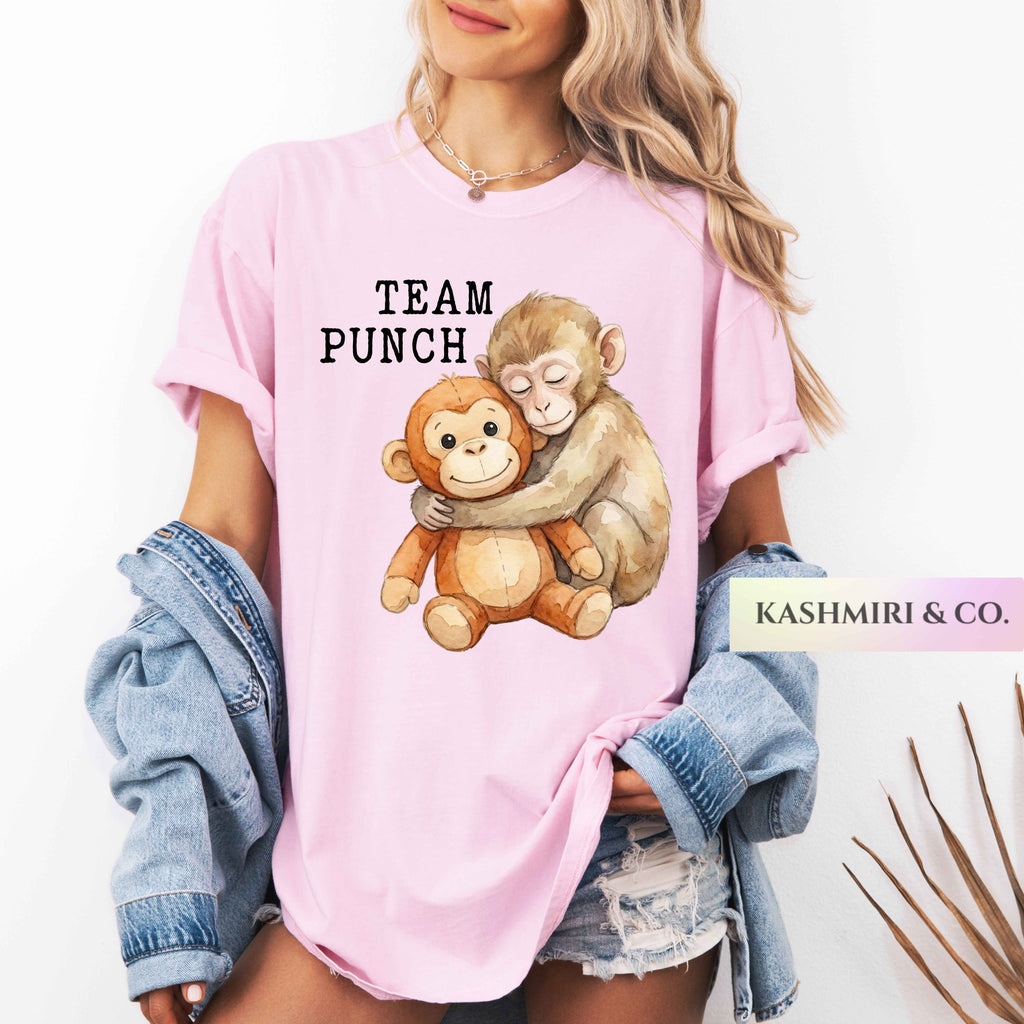 Team Punch Monkey Meme Comfort Colors Shirt, Monkey Punch Tee, Baby Monkey Plush Top, Mothers Day Animal Lover Mother Gift Cute Cozy Mom