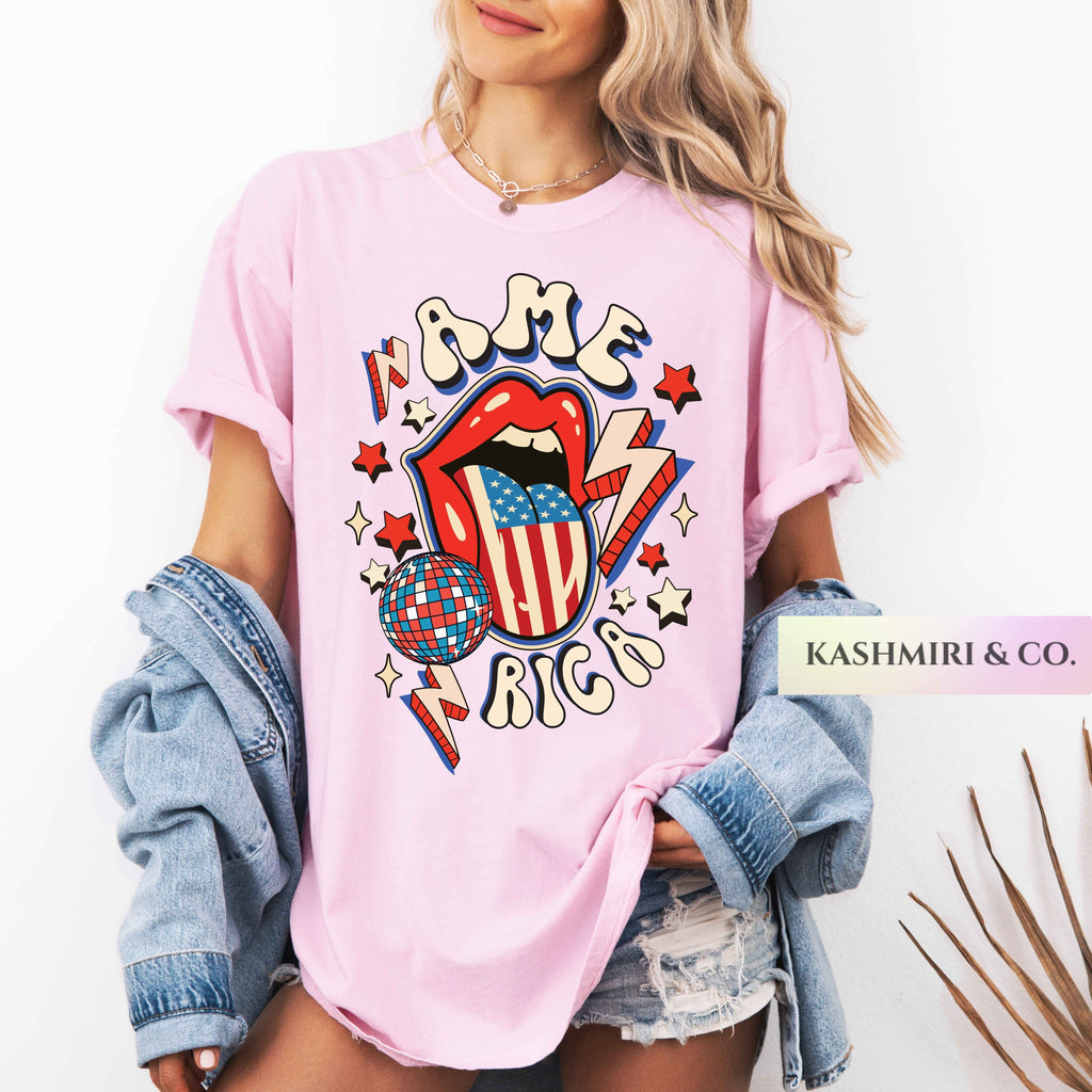 USA Flag Leopard Tongue T-Shirt - 4th of July Patriotic Tee Cowgirl Trendy Y2K