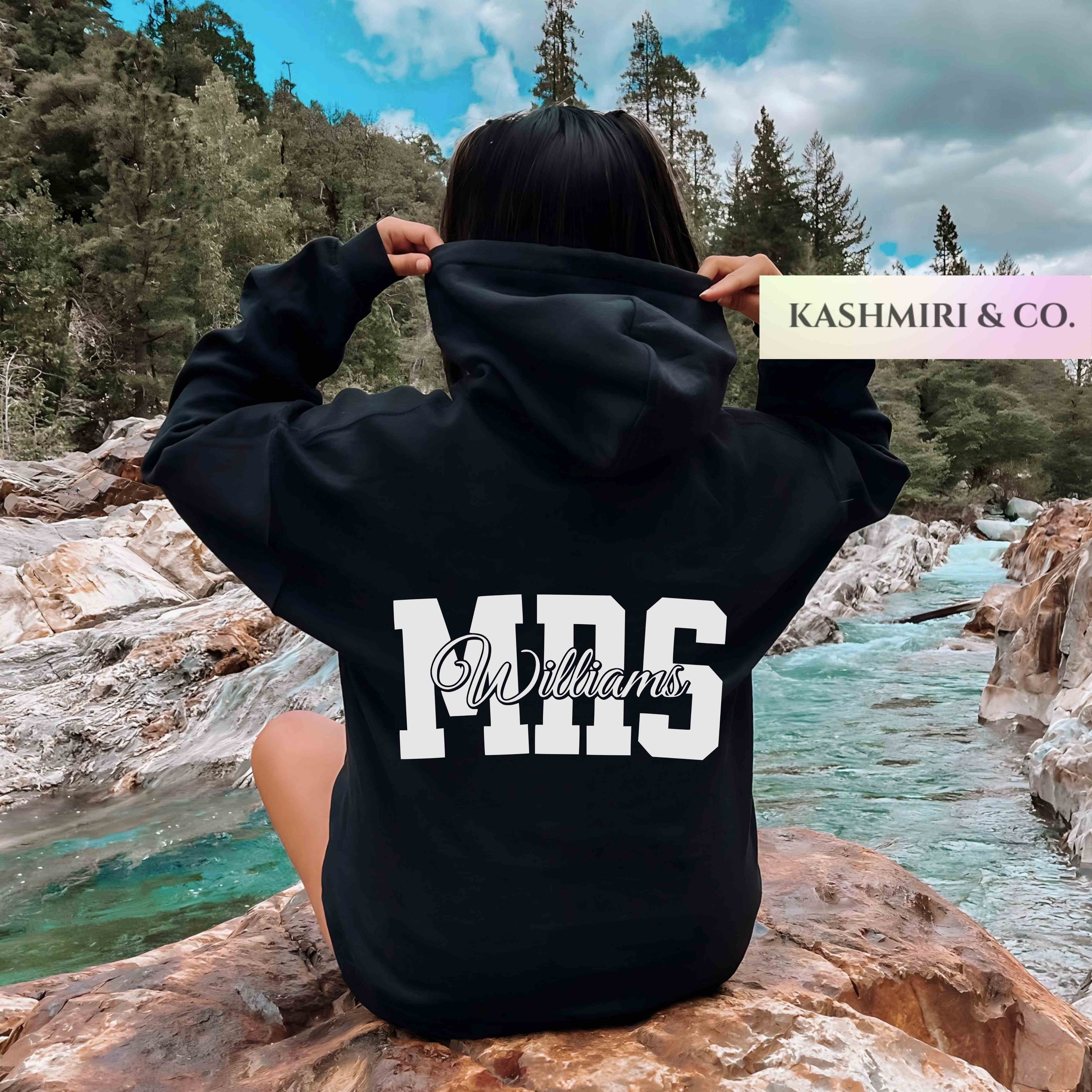 Custom Mrs Sweatshirt, Newly Married Mrs Last Name Hoodie Personalized Bride Gift Future Wife Honeymoon Bridal Shower Wedding Engagement
