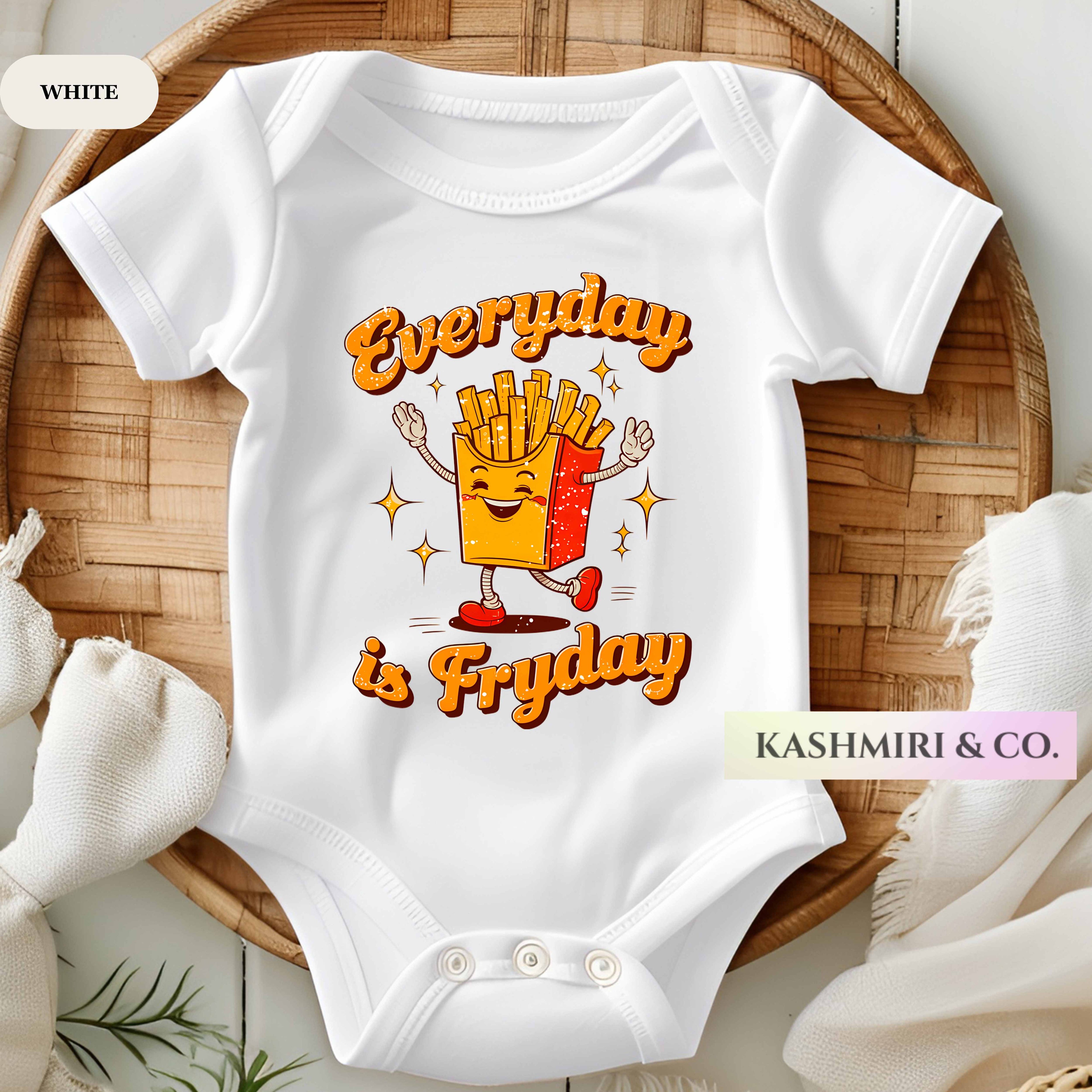 Funny Fry Fryday Newborn Bodysuit I Love Fries Everyday is Fryday Infant Baby Tee Weekend Daycare Gift, Recess School, Trendy Retro Fries