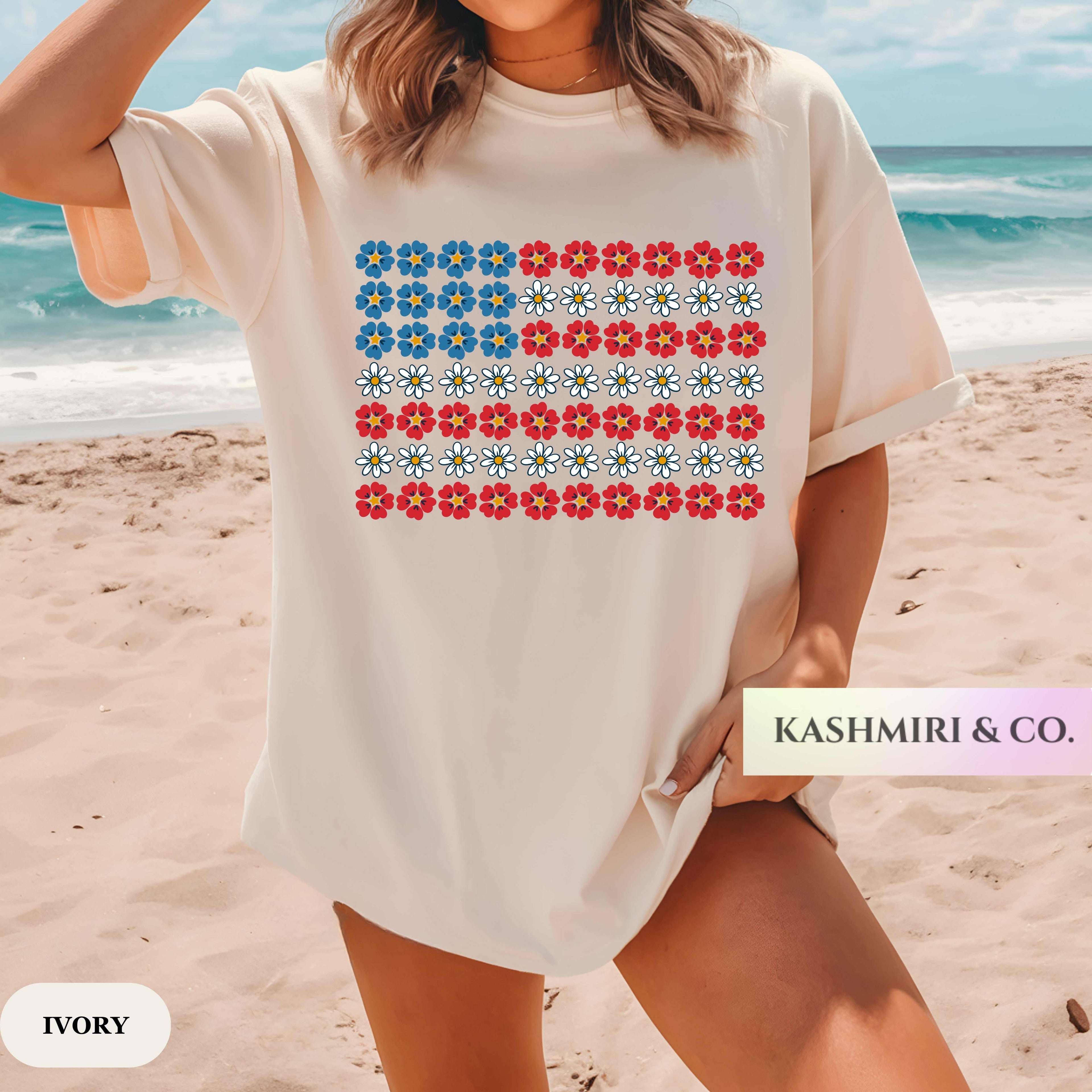 AMERICAN FLAG FLORAL TEE