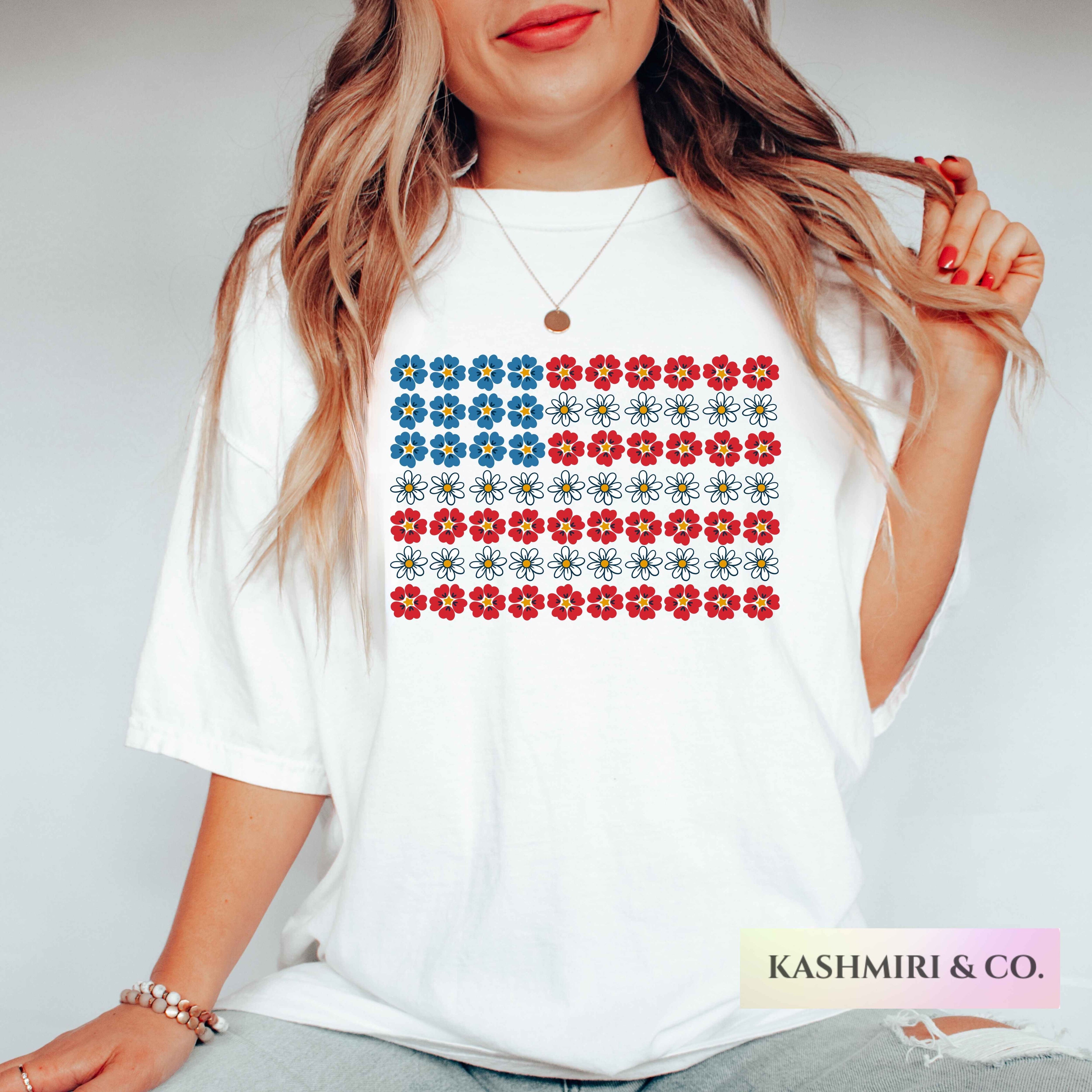 AMERICAN FLAG FLORAL TEE