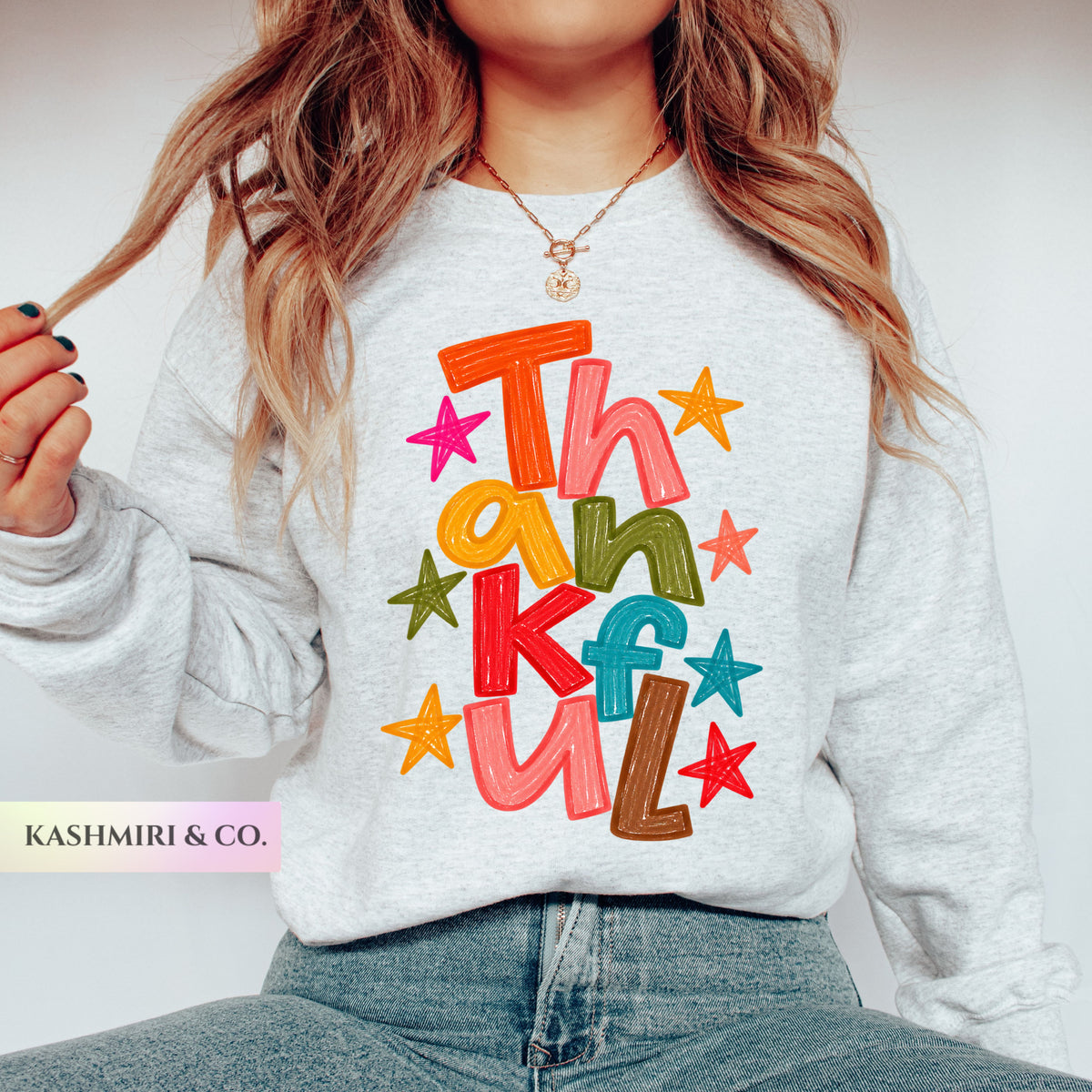 THANKFUL HAND DRAWN THANKSGIVING SWEATER