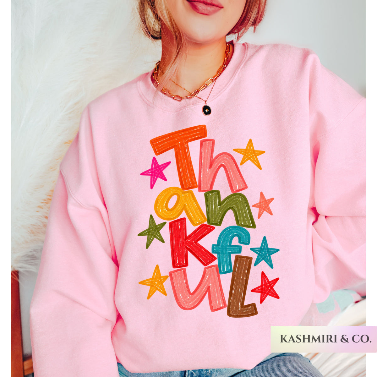 THANKFUL HAND DRAWN THANKSGIVING SWEATER