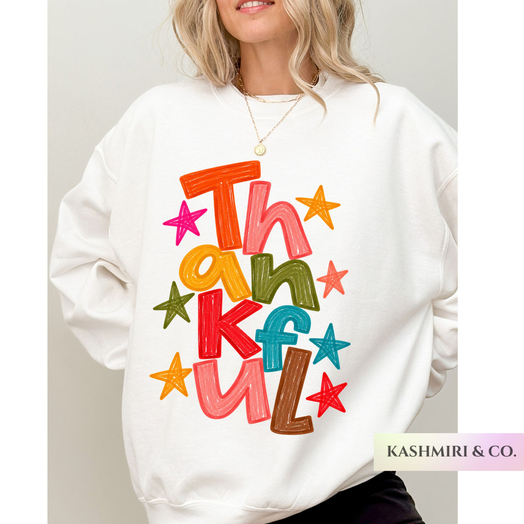 THANKFUL HAND DRAWN THANKSGIVING SWEATER