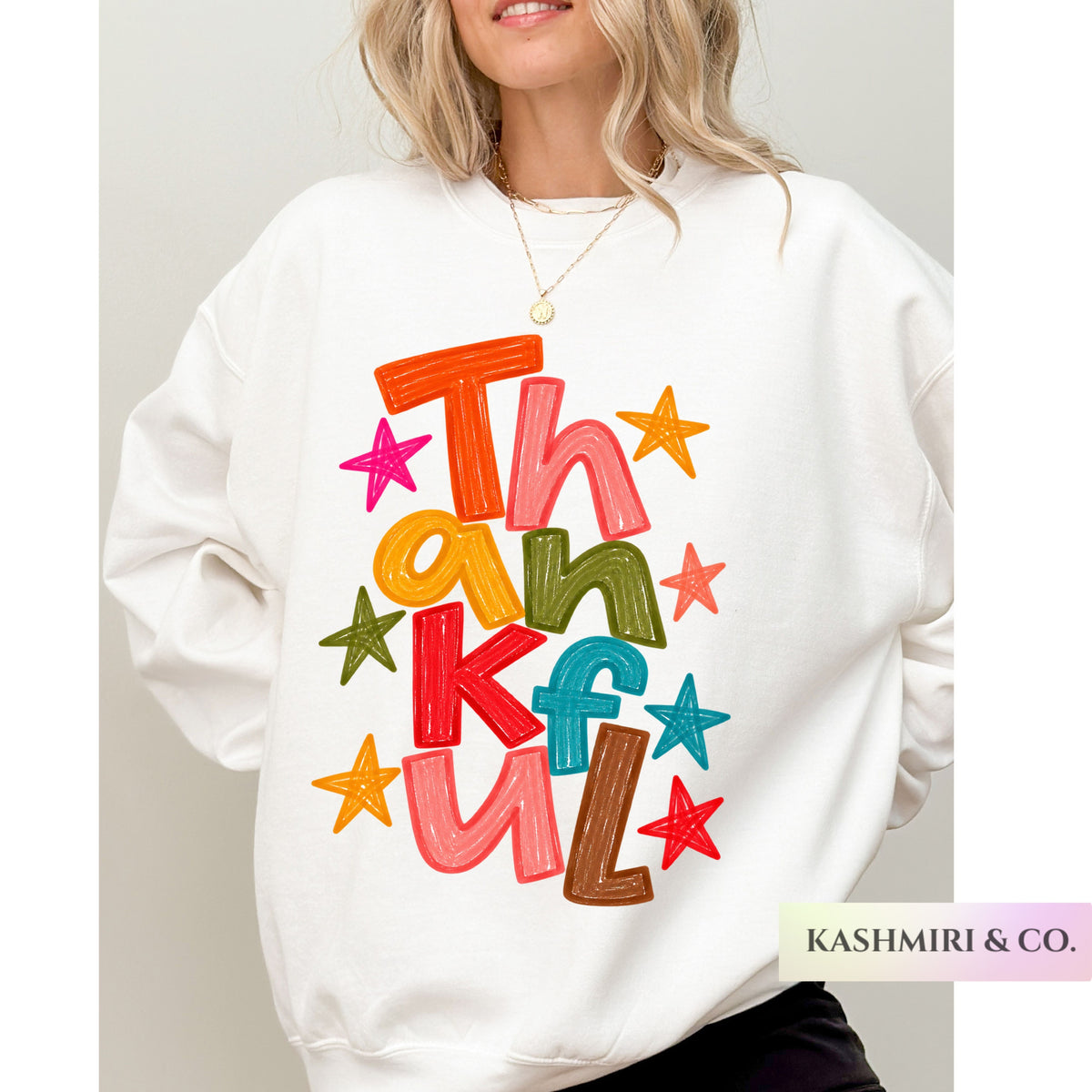 THANKFUL HAND DRAWN THANKSGIVING SWEATER