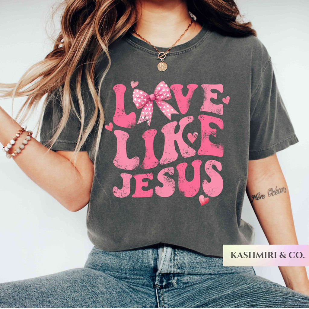 Coquette Christian Pink Bows Love Like Jesus Religious Shirt Bible Verse TShirt Coquette Catholic Gifts Bible Study Faith Be Like Jesus