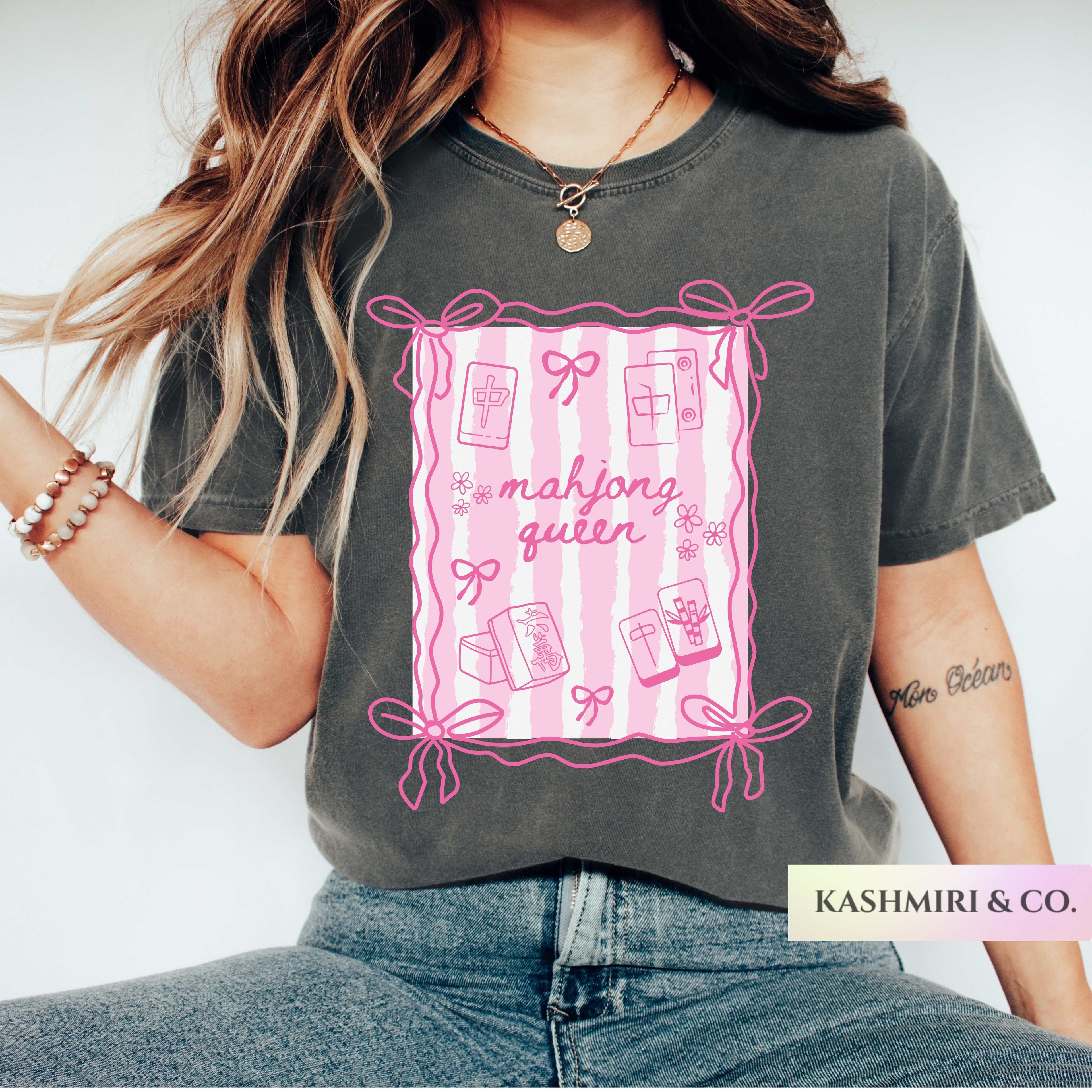 Comfort Colors Mahjong Queen Doodles Shirt, Matching Girls Game Night Tee, Funny Mahjong All Day Every Day T-Shirt, Trendy Mahj Lover Gift