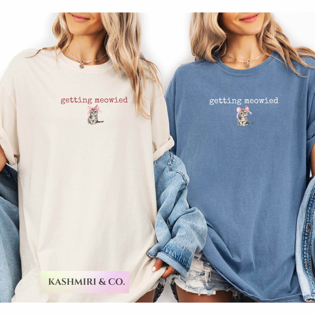 Getting Meowied Bachelorette Shirt Cat Newly Engaged Cat Lover Mom Themed Bach Party Shirts Coquette Girly Kitty Wedding Bridal Party Tees